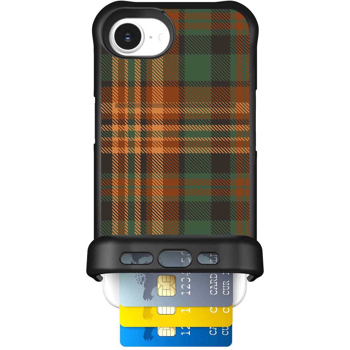 Fall Flannel orange and brown plaid pattern on a scoochzza Wingmate case for iPhone 17e