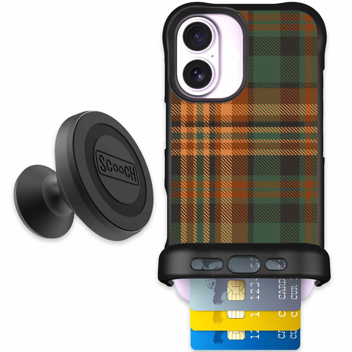 Fall Flannel orange and brown plaid pattern on a scoochzza Wingmate case for iPhone 17 - Starter Bundle