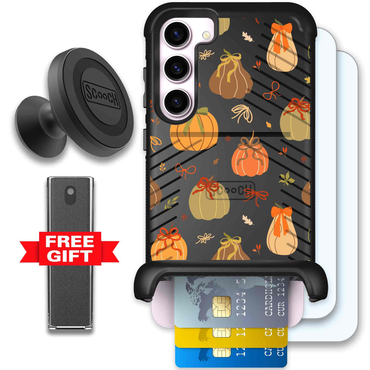 Pretty Pumpkins orange pumpkin and bow pattern on a scoochzza Wingmate case for Galaxy S23+ - Defender Bundle