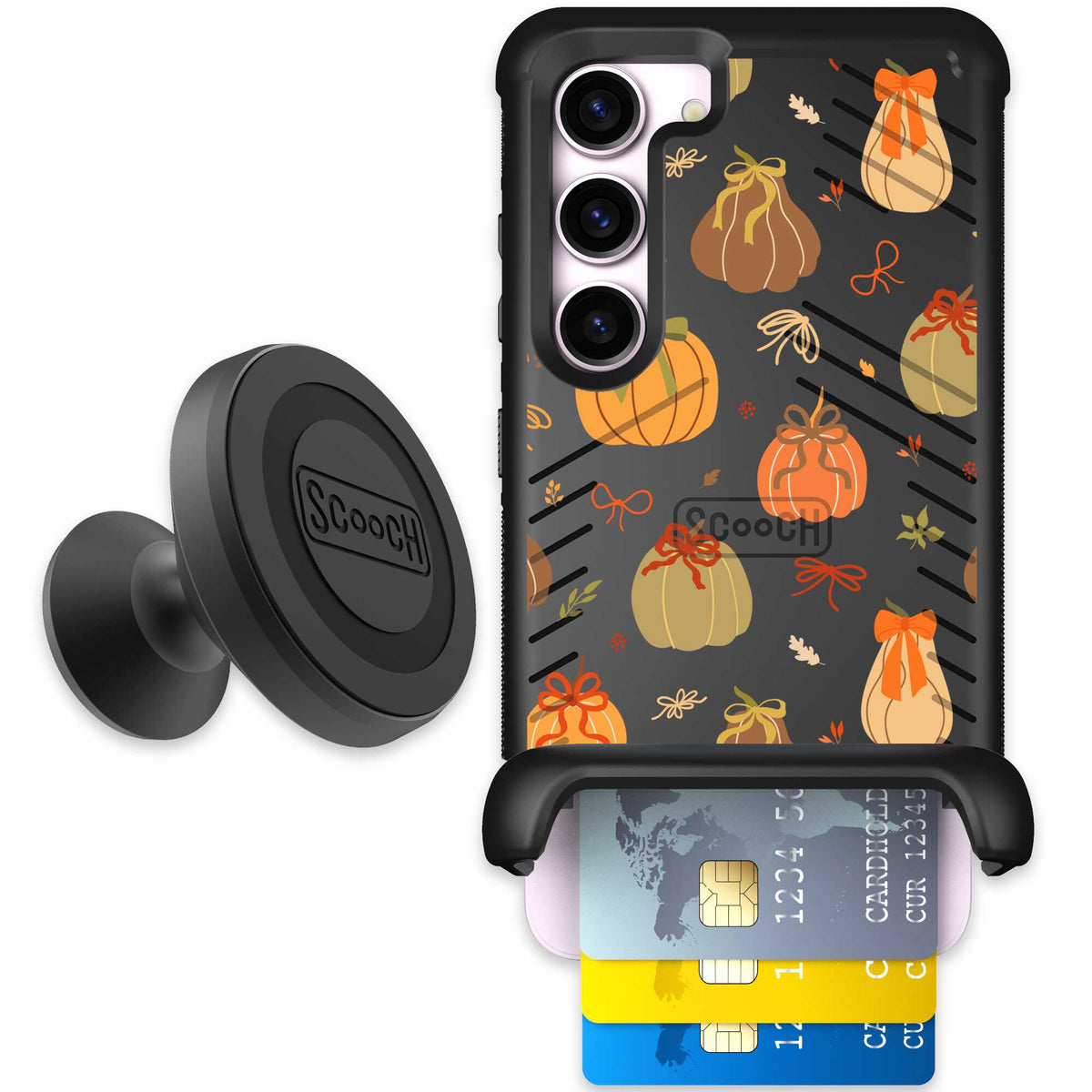 Pretty Pumpkins orange pumpkin and bow pattern on a scoochzza Wingmate case for Galaxy S23 - Starter Bundle