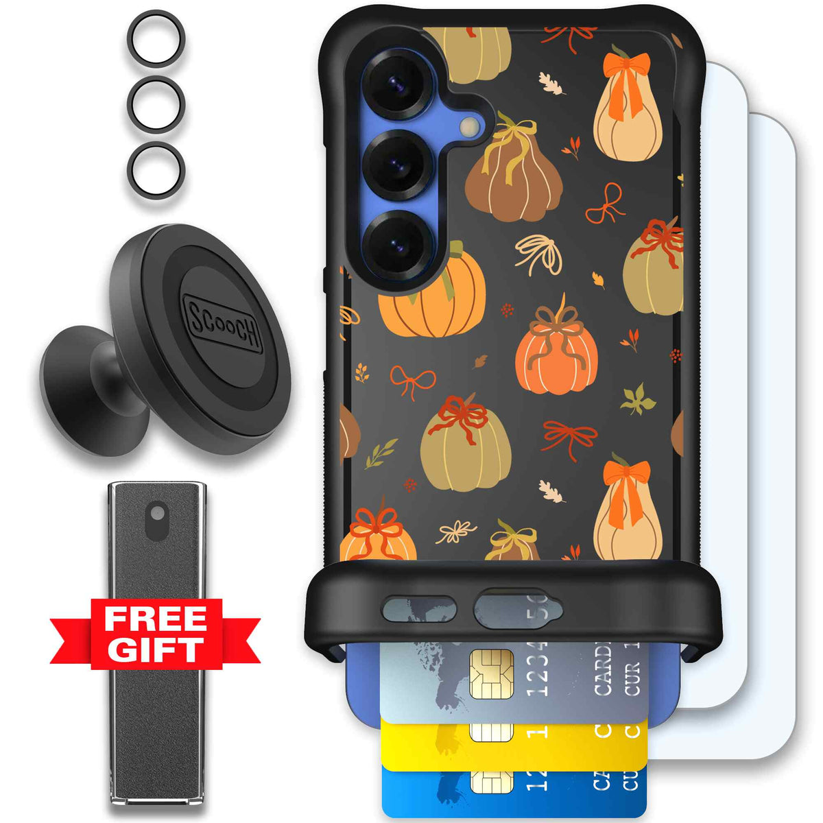 Pretty Pumpkins orange pumpkin and bow pattern on a scoochzza Wingmate case for Galaxy S25 - Defender Bundle