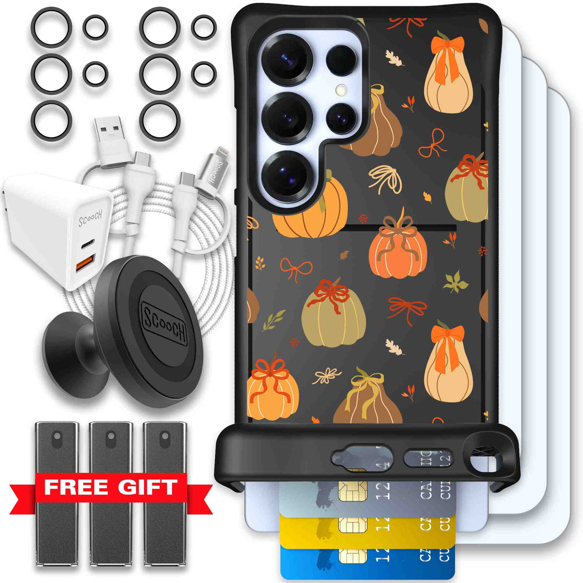 Pretty Pumpkins orange pumpkin and bow pattern on a scoochzza Wingmate case for Galaxy S25 Ultra - Ultimate Bundle