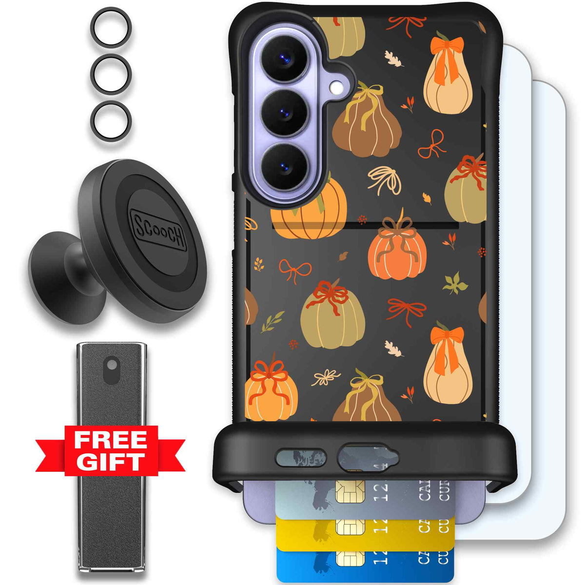 Pretty Pumpkins orange pumpkin and bow pattern on a scoochzza Wingmate case for Galaxy S26+ - Defender Bundle