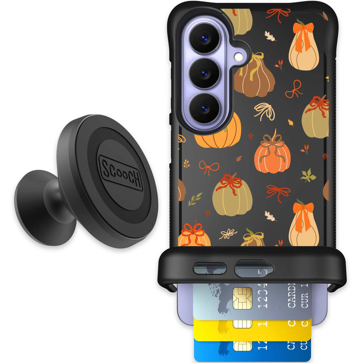Pretty Pumpkins orange pumpkin and bow pattern on a scoochzza Wingmate case for Galaxy S26 - Starter Bundle