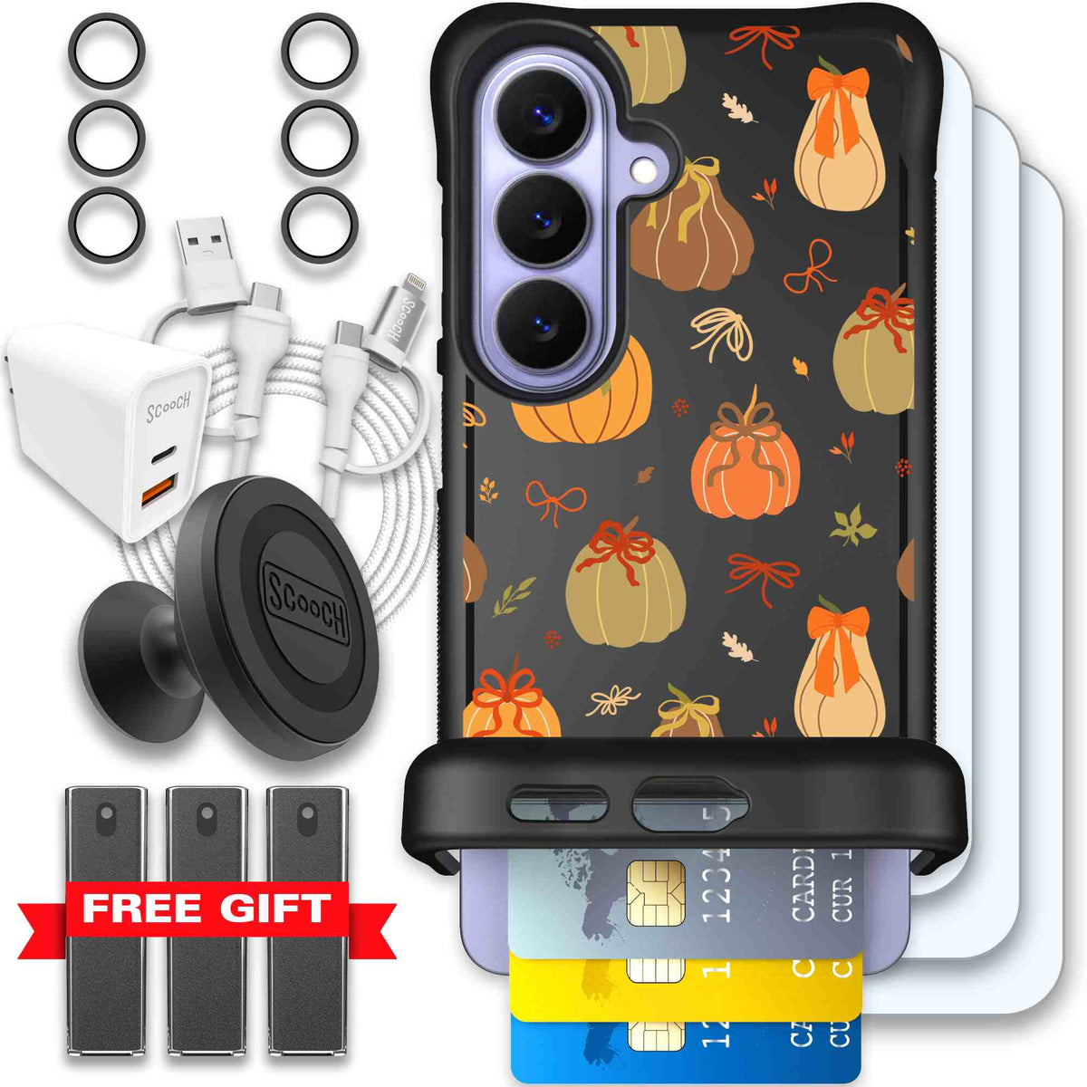 Pretty Pumpkins orange pumpkin and bow pattern on a scoochzza Wingmate case for Galaxy S26 - Ultimate Bundle