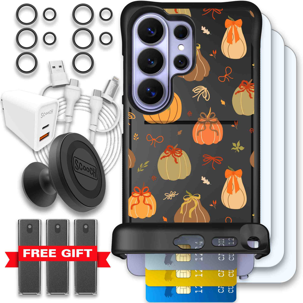 Pretty Pumpkins orange pumpkin and bow pattern on a scoochzza Wingmate case for Galaxy S26 Ultra - Ultimate Bundle