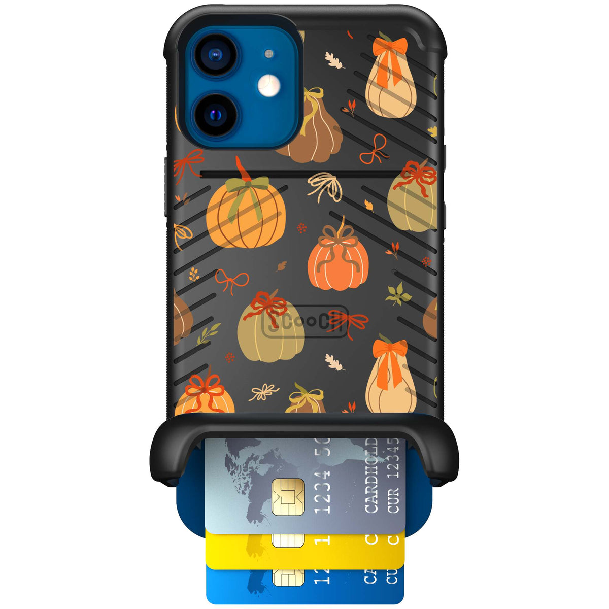 Pretty Pumpkins orange pumpkin and bow pattern on a scoochzza Wingmate case for iPhone 12