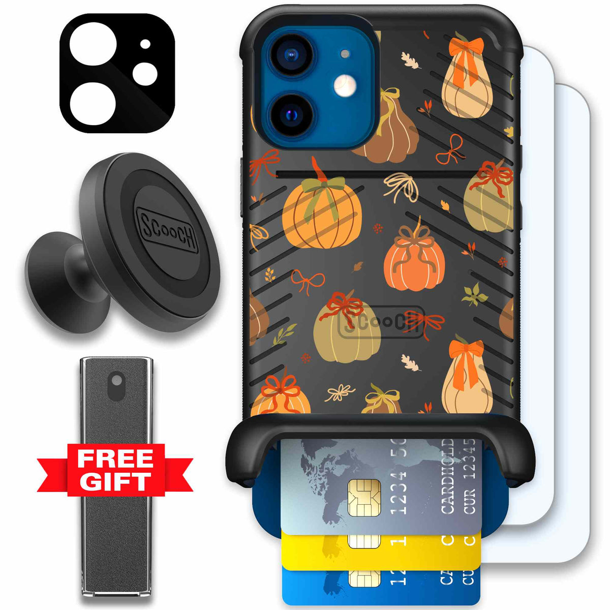 Pretty Pumpkins orange pumpkin and bow pattern on a scoochzza Wingmate case for iPhone 12 - Defender Bundle