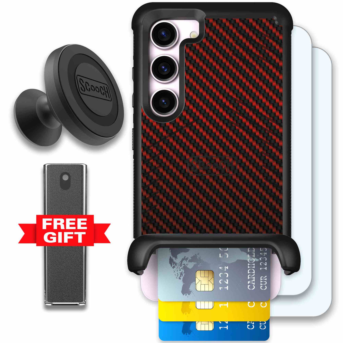 Red Carbon Fiber | website | Galaxy S23 | Defender Bundle