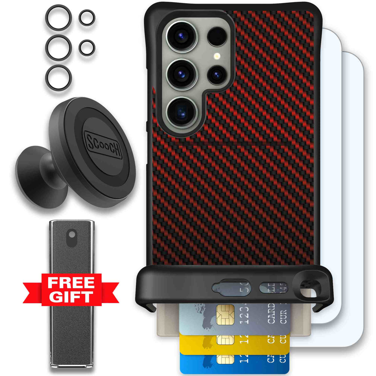Red Carbon Fiber | website | Galaxy S24 Ultra | Defender Bundle