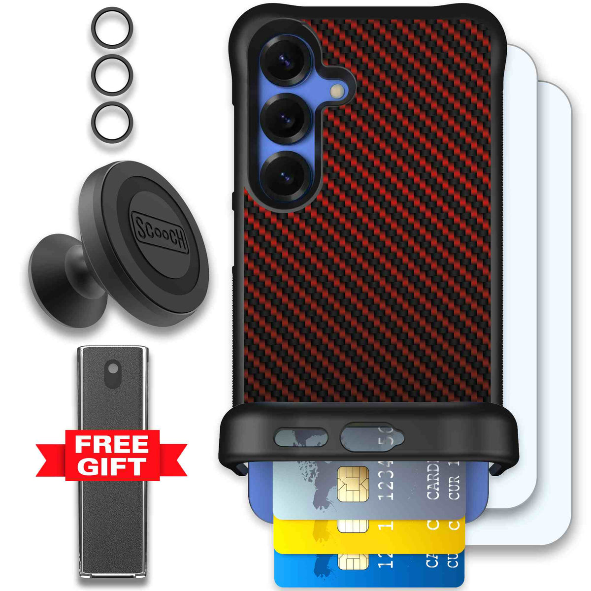 Red Carbon Fiber | website | Galaxy S25 | Defender Bundle