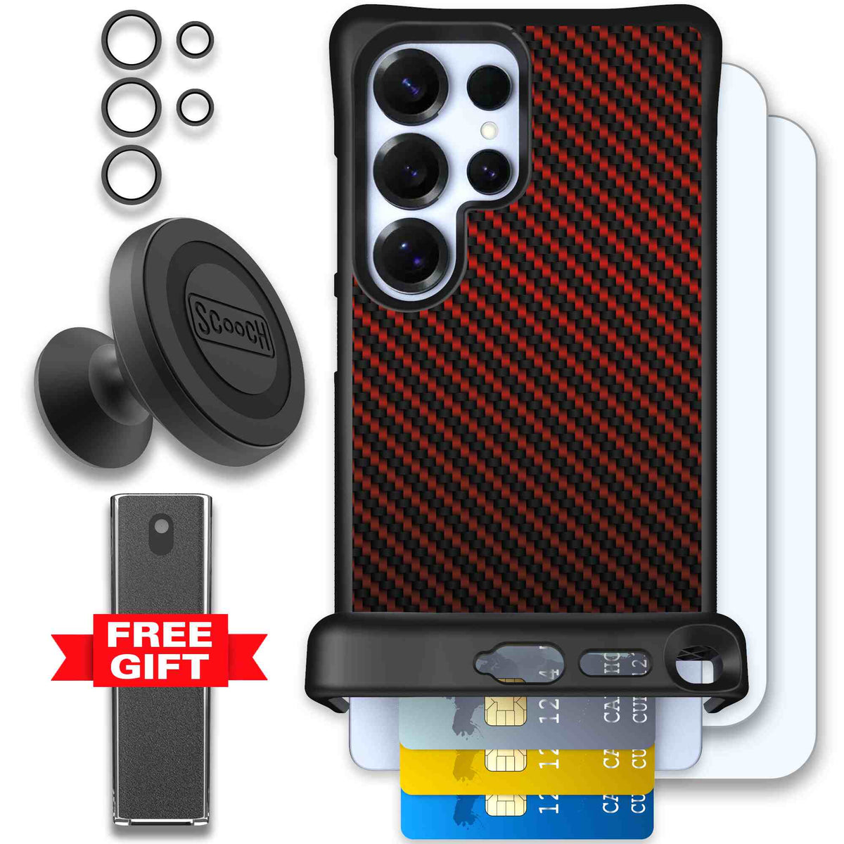 Red Carbon Fiber | website | Galaxy S25 Ultra | Defender Bundle