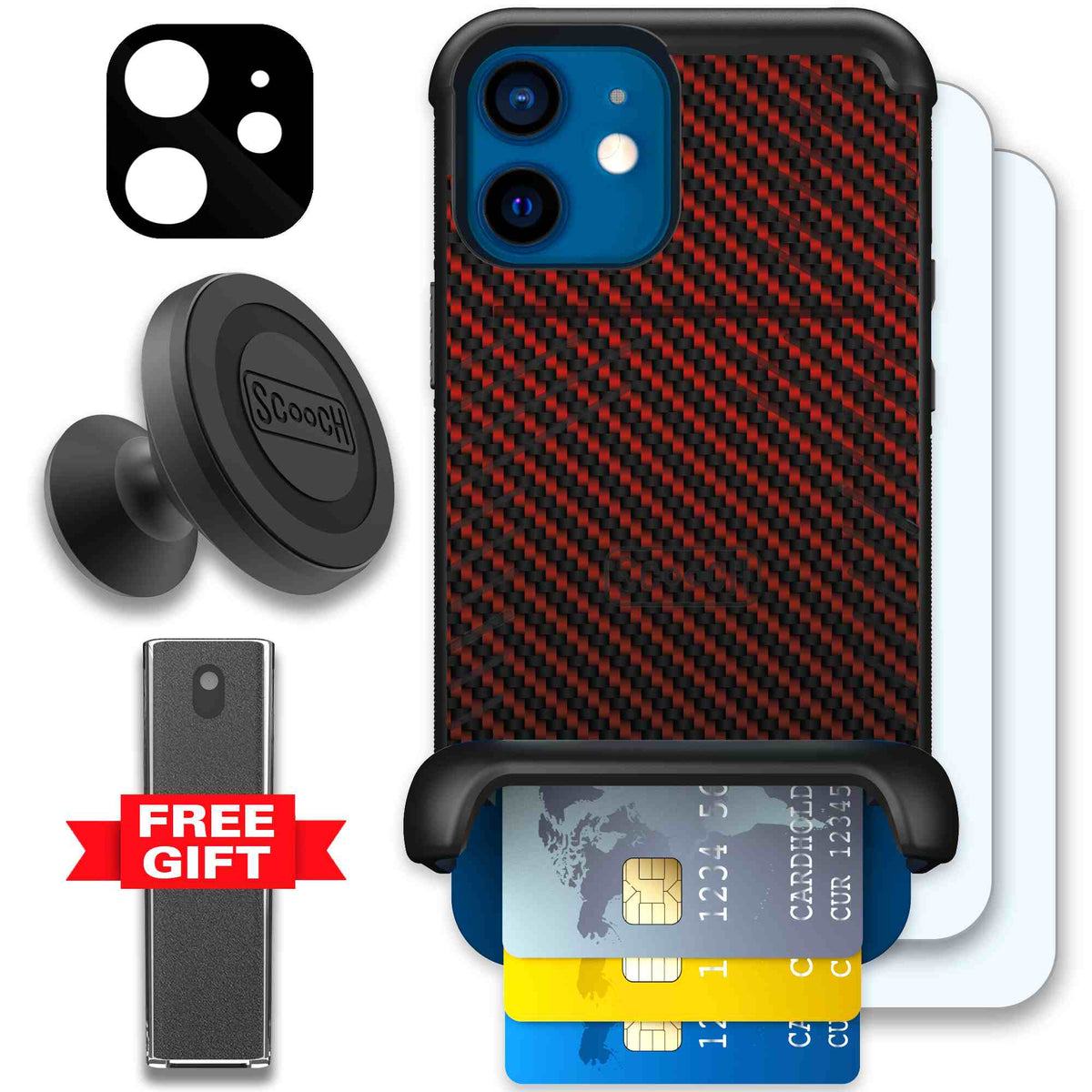 Red Carbon Fiber | website | iPhone 12 | Defender Bundle