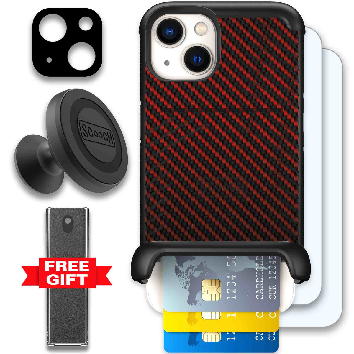 Red Carbon Fiber | website | iPhone 13 | Defender Bundle