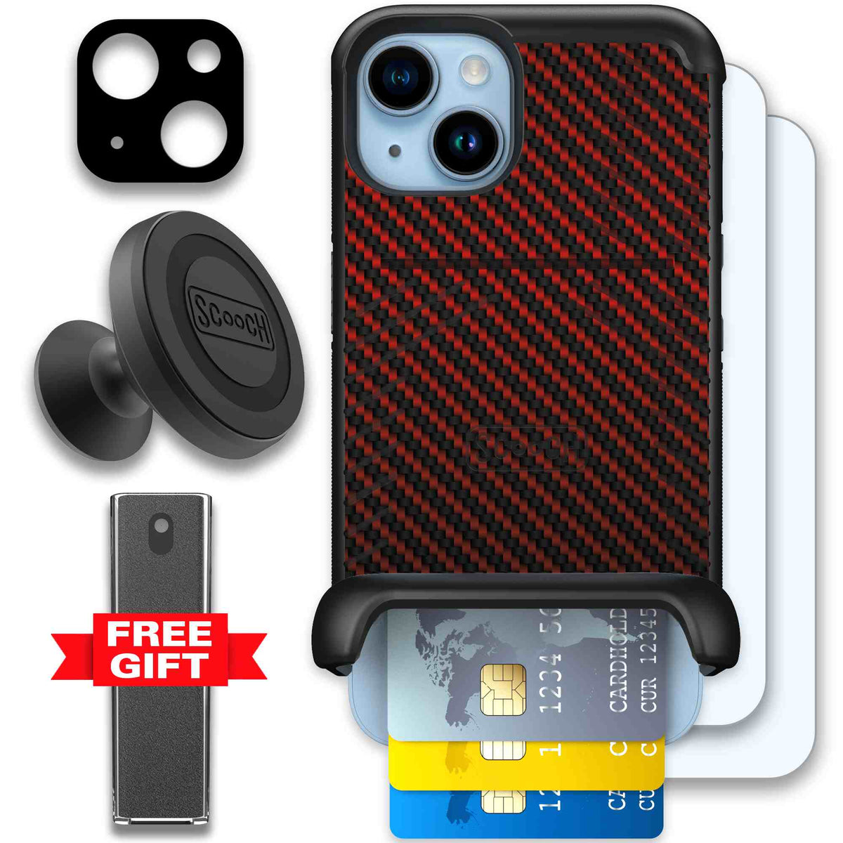 Red Carbon Fiber | website | iPhone 14 | Defender Bundle