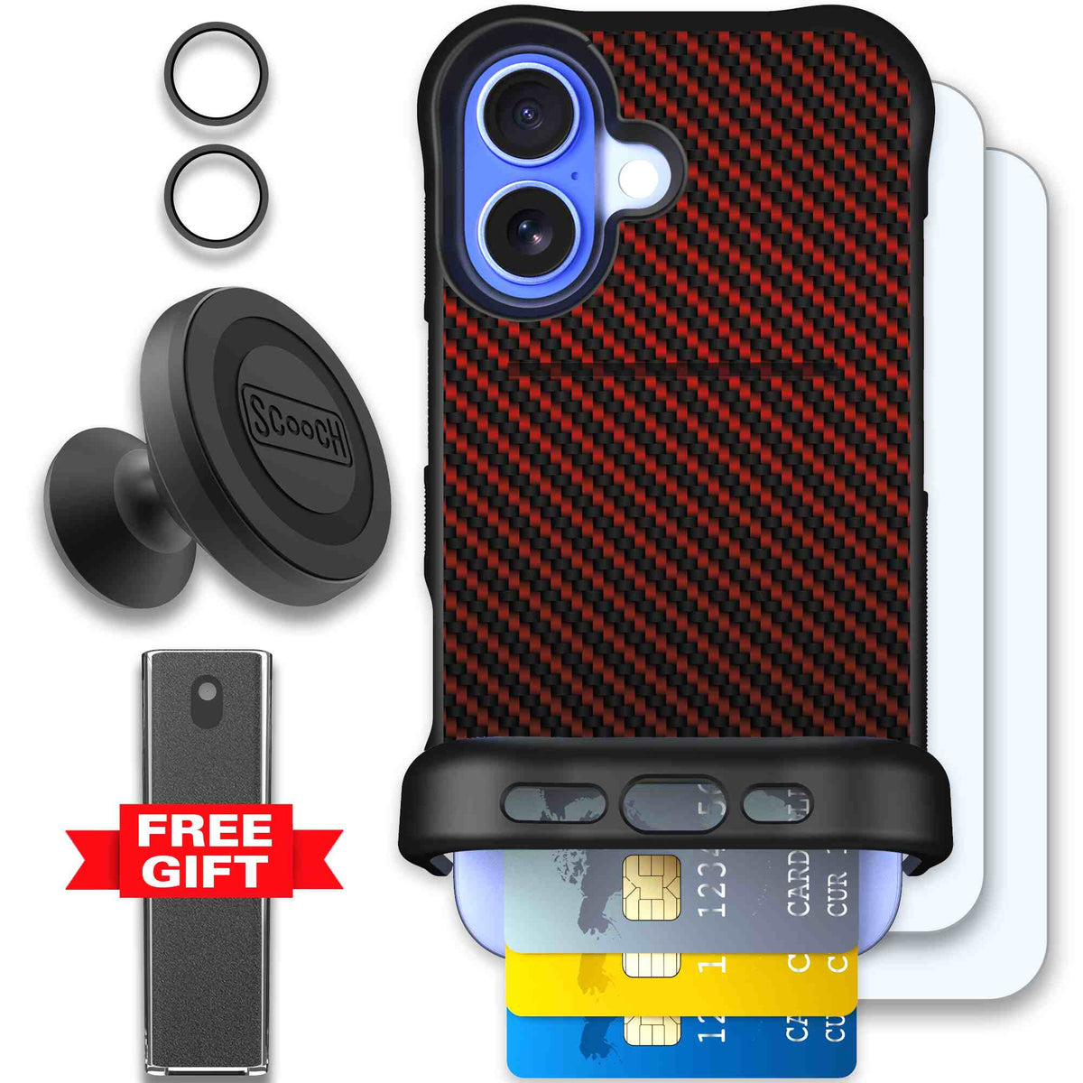 Red Carbon Fiber | website | iPhone 16 | Defender Bundle