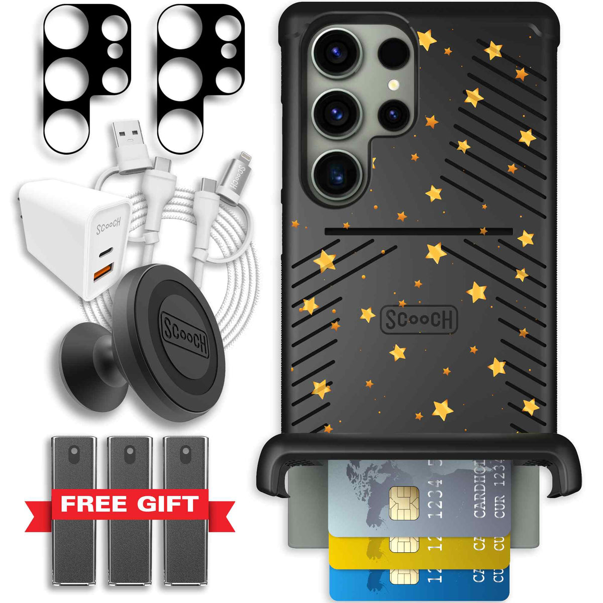 Wingmate Gold Stars for Galaxy S23 Ultra - Ultimate Bundle