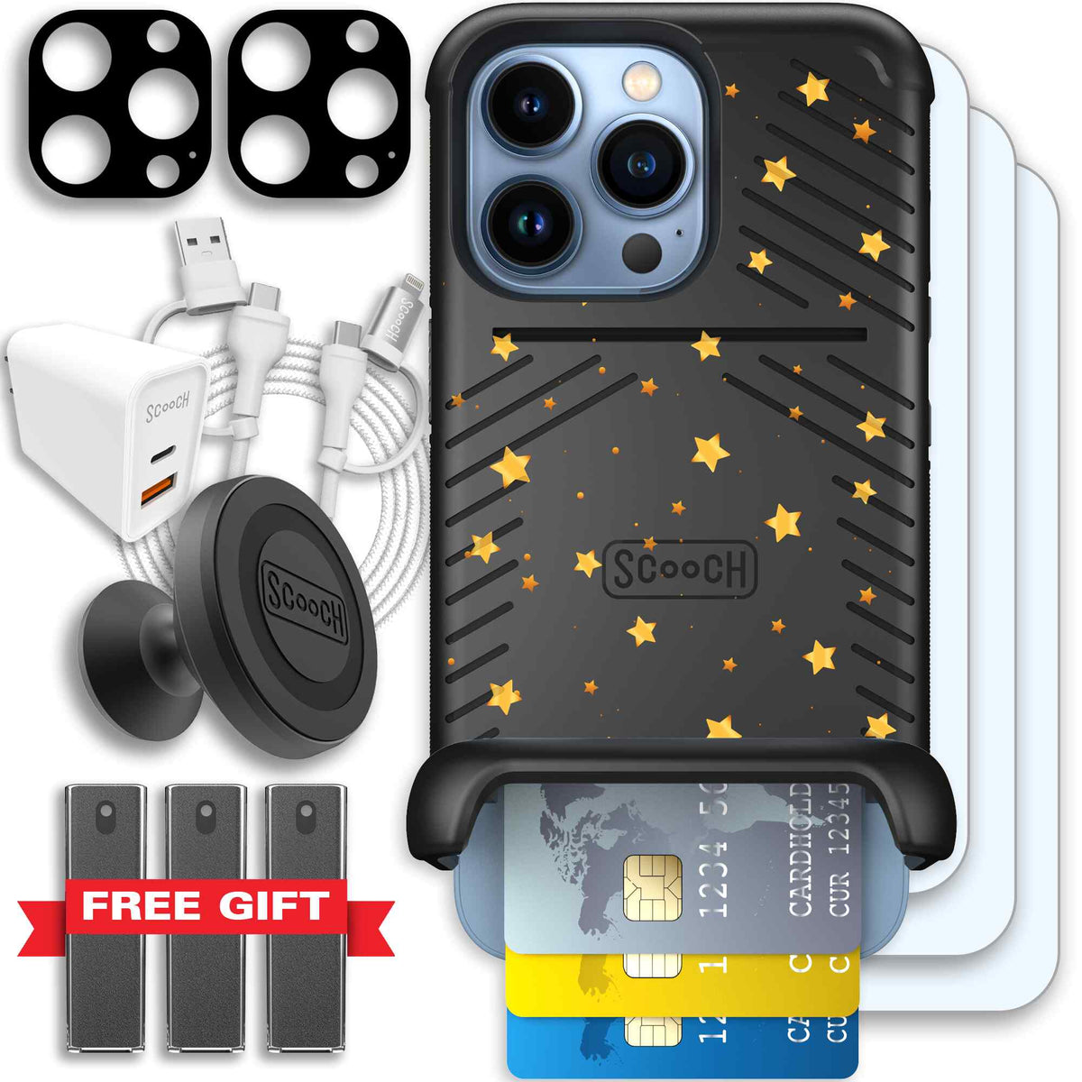 Wingmate Gold Stars for iPhone 13 Pro - Ultimate Bundle