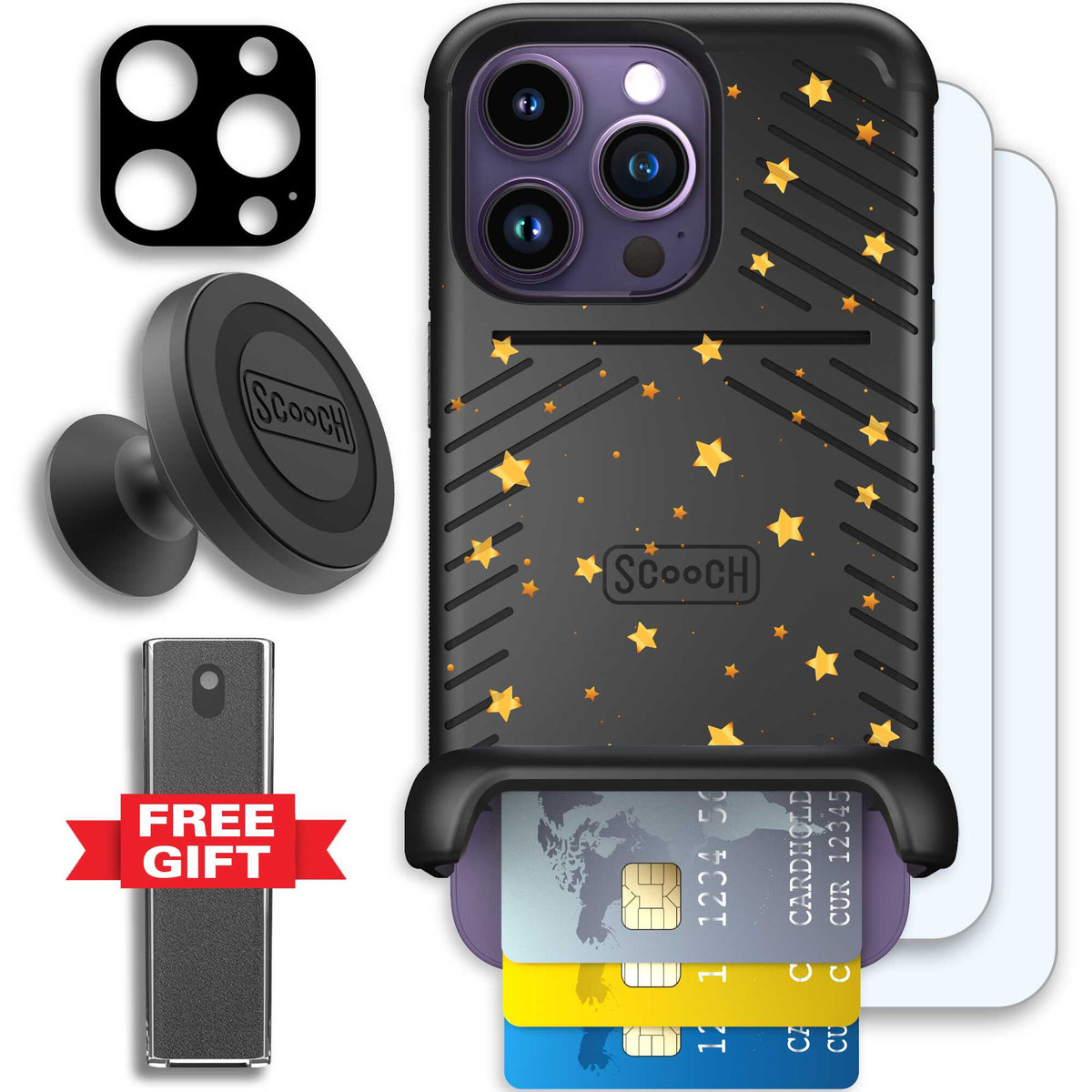 Wingmate Gold Stars for iPhone 14 Pro - Defender Bundle