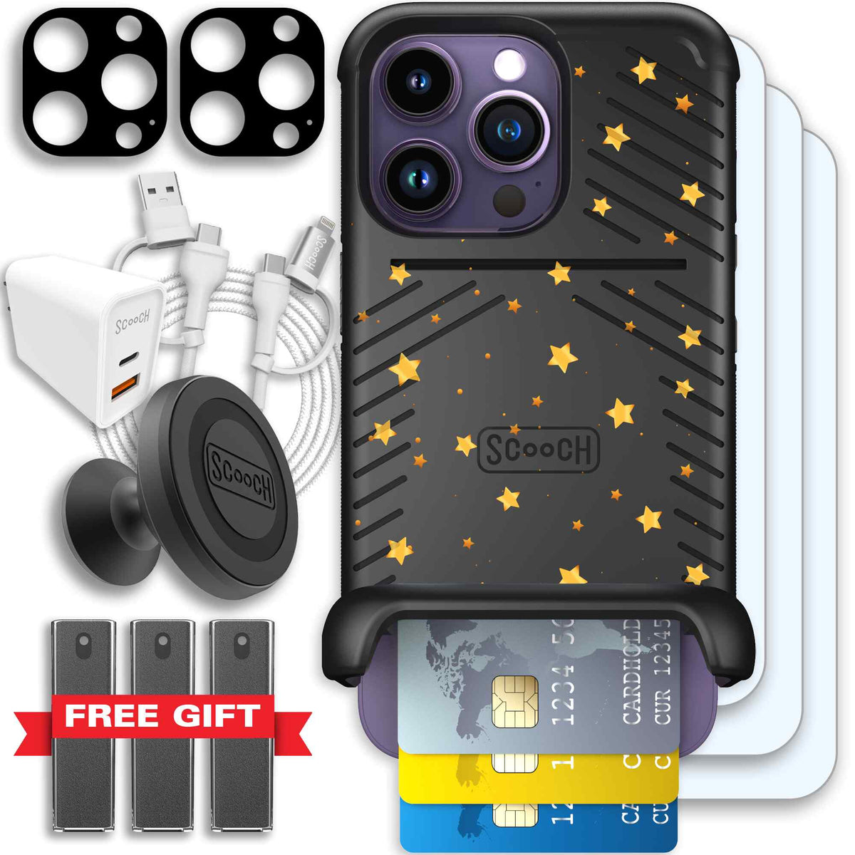 Wingmate Gold Stars for iPhone 14 Pro - Ultimate Bundle