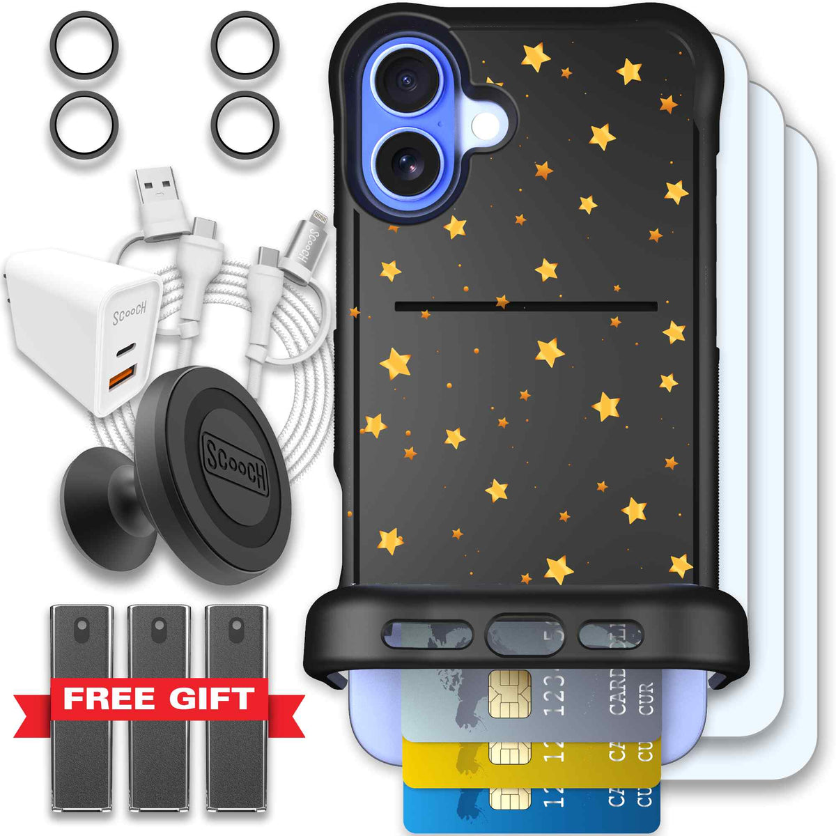 Wingmate Gold Stars for iPhone 16 Plus - Ultimate Bundle