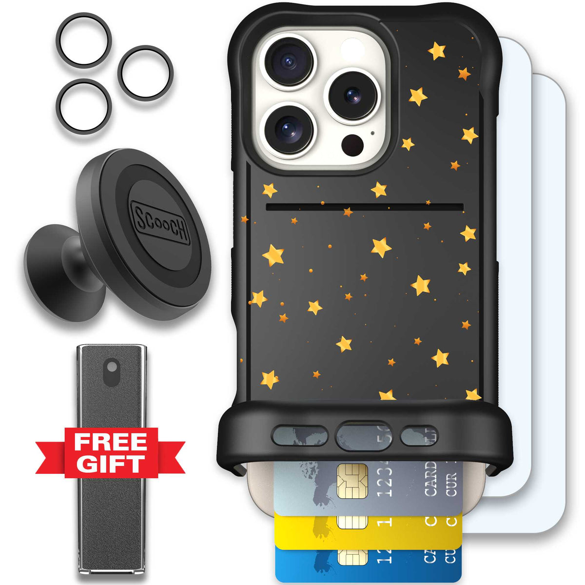 Wingmate Gold Stars for iPhone 16 Pro - Defender Bundle