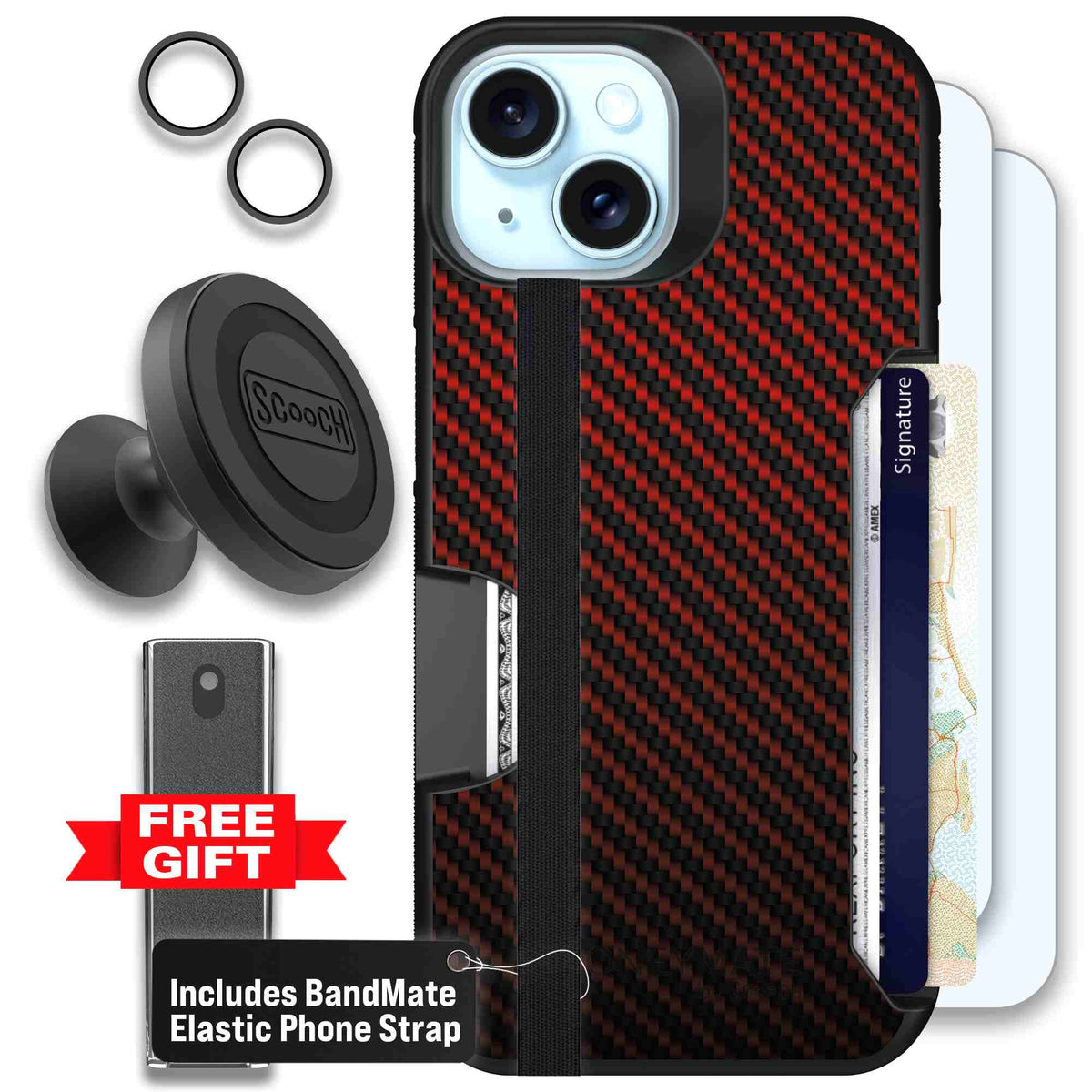Red Carbon Fiber | website | iPhone 15 | Defender Bundle