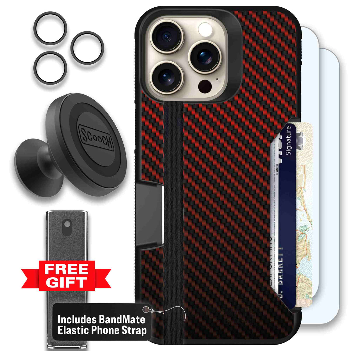 Red Carbon Fiber | website | iPhone 15 Pro Max | Defender Bundle