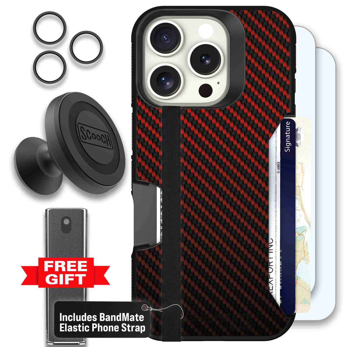 Red Carbon Fiber | website | iPhone 16 Pro | Defender Bundle