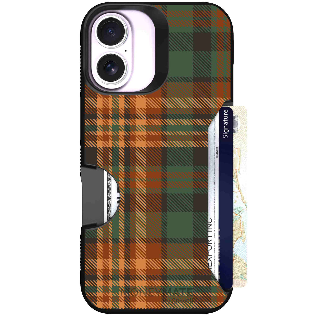 Fall Flannel orange and brown plaid pattern on a scoochzza Moneymate case for iPhone 17