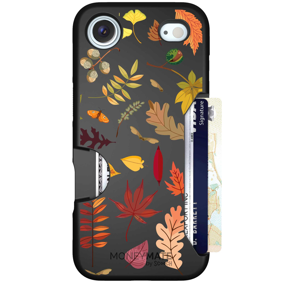 Autumn Leaves multicolored fall foliage pattern on a charcoal scoochzza Moneymate case for iPhone Air