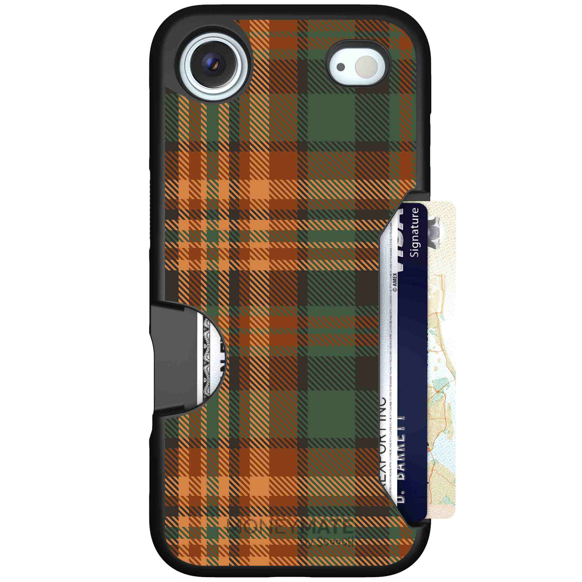 Fall Flannel orange and brown plaid pattern on a scoochzza Moneymate case for iPhone Air