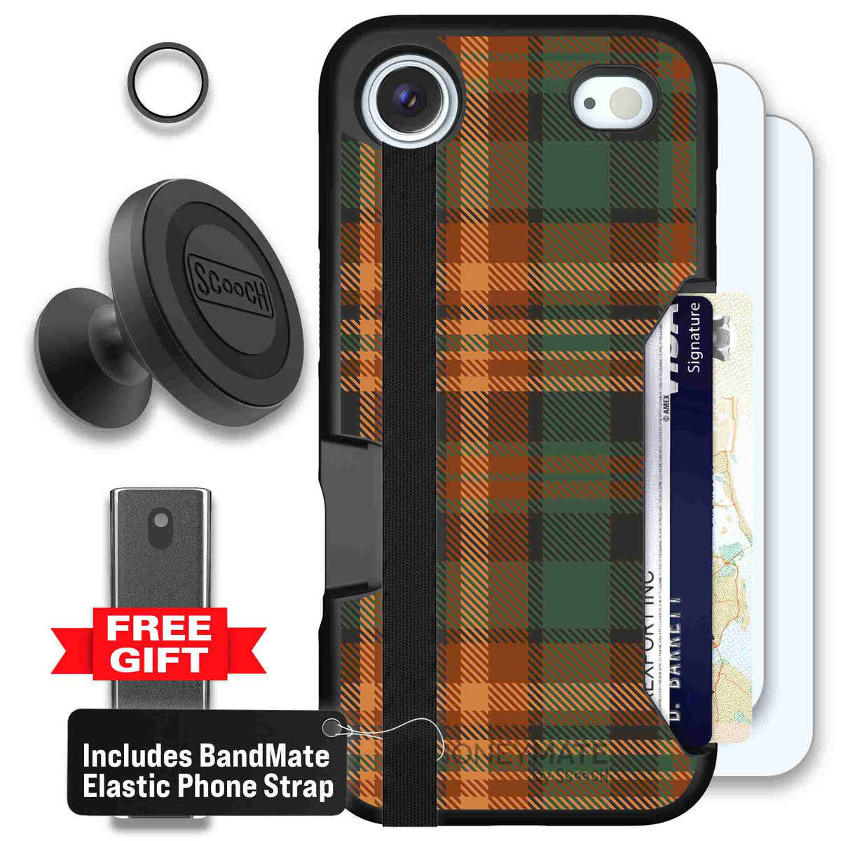 Fall Flannel orange and brown plaid pattern on a scoochzza Moneymate case for iPhone Air - Defender Bundle