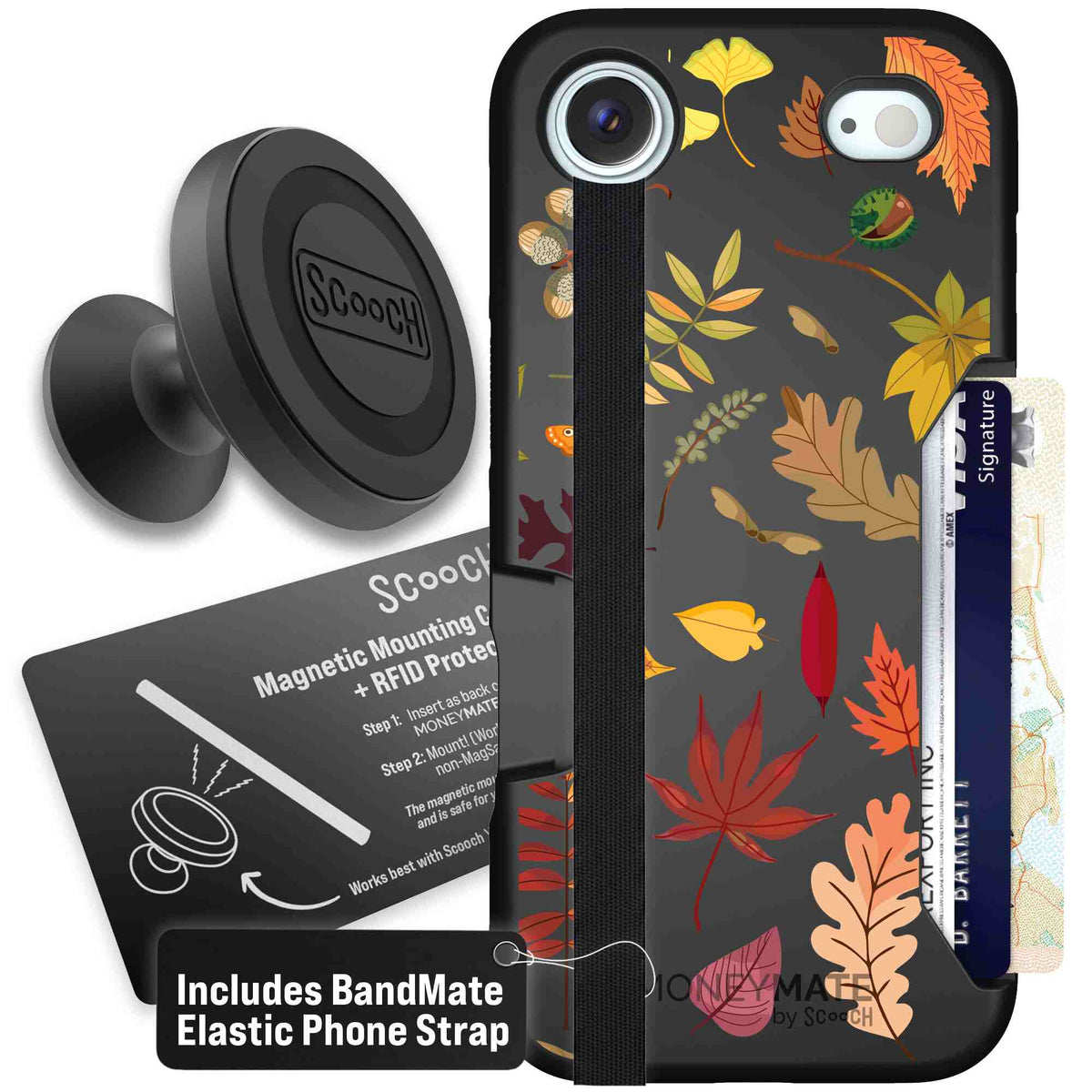 Autumn Leaves multicolored fall foliage pattern on a charcoal scoochzza Moneymate case for iPhone Air - Starter Bundle