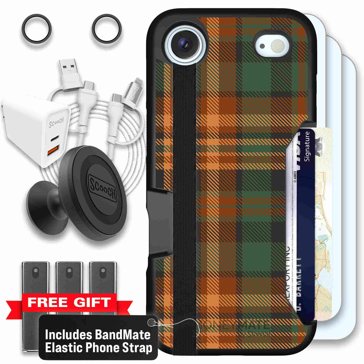Fall Flannel orange and brown plaid pattern on a scoochzza Moneymate case for iPhone Air - Ultimate Bundle