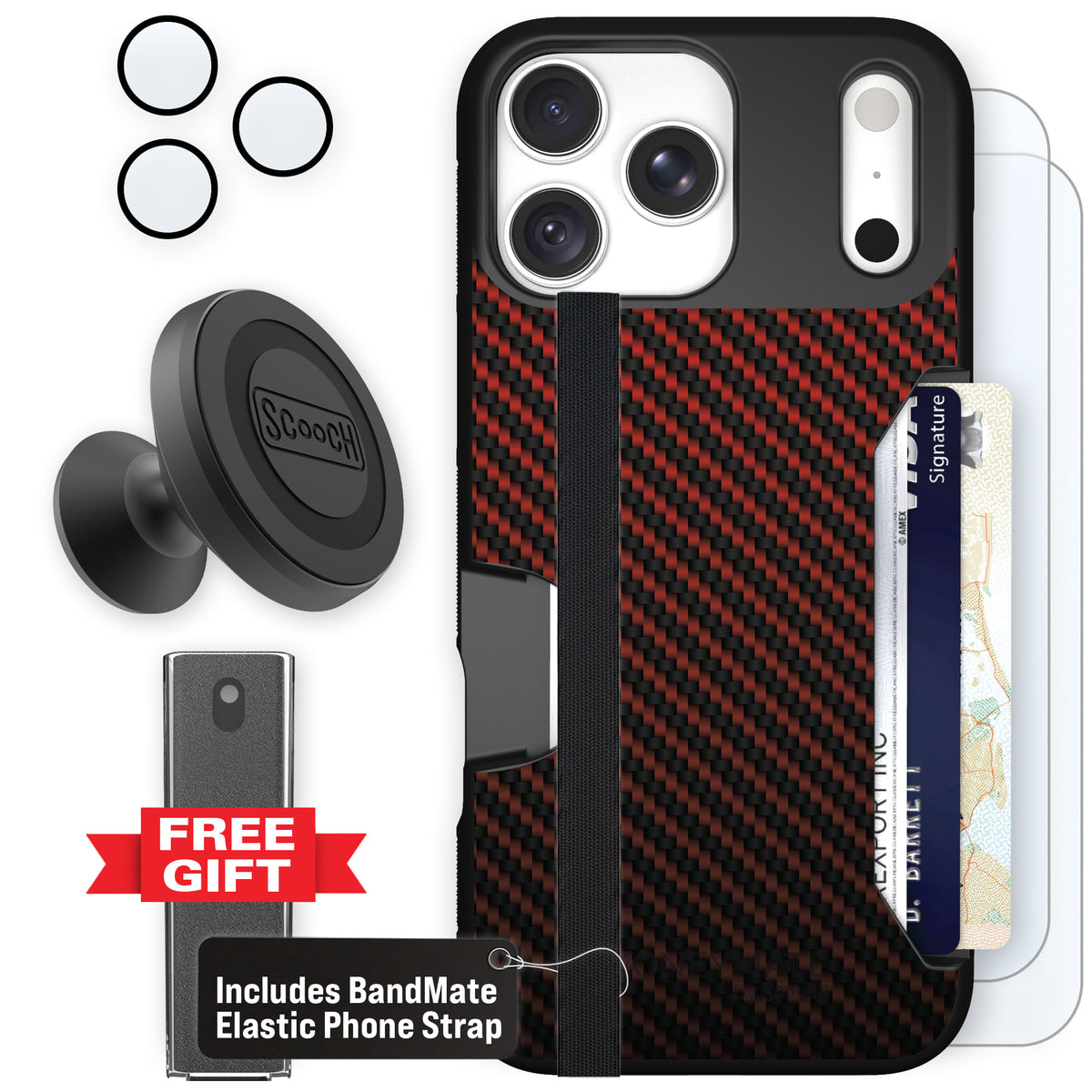 Moneymate Red Carbon Fiber for iPhone 18 Pro Max — Defender Bundle