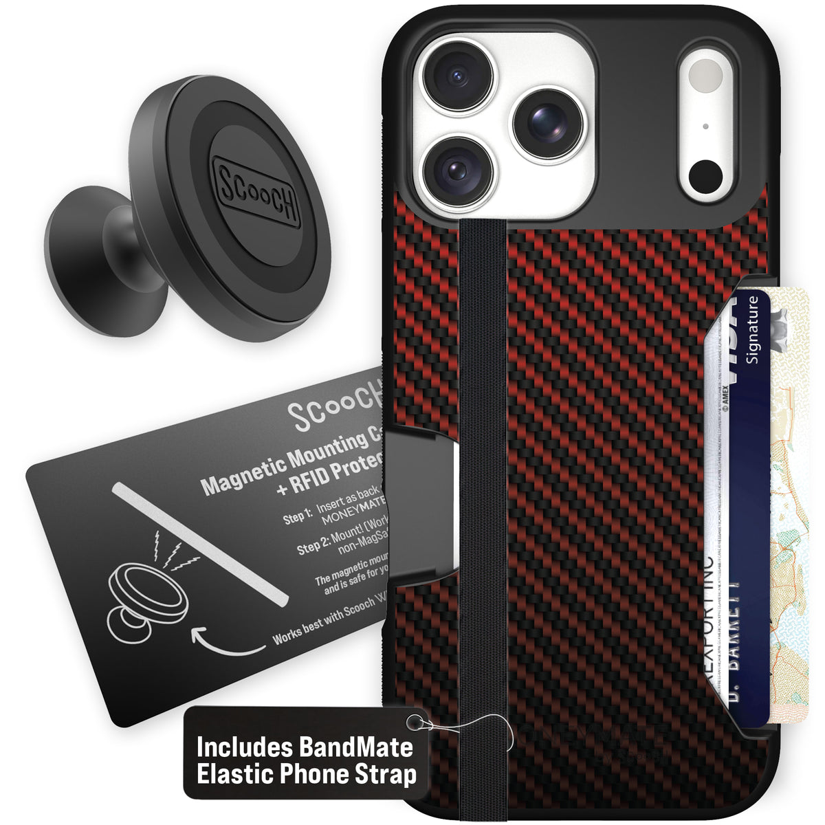 Moneymate Red Carbon Fiber for iPhone 18 Pro Max — Starter Bundle