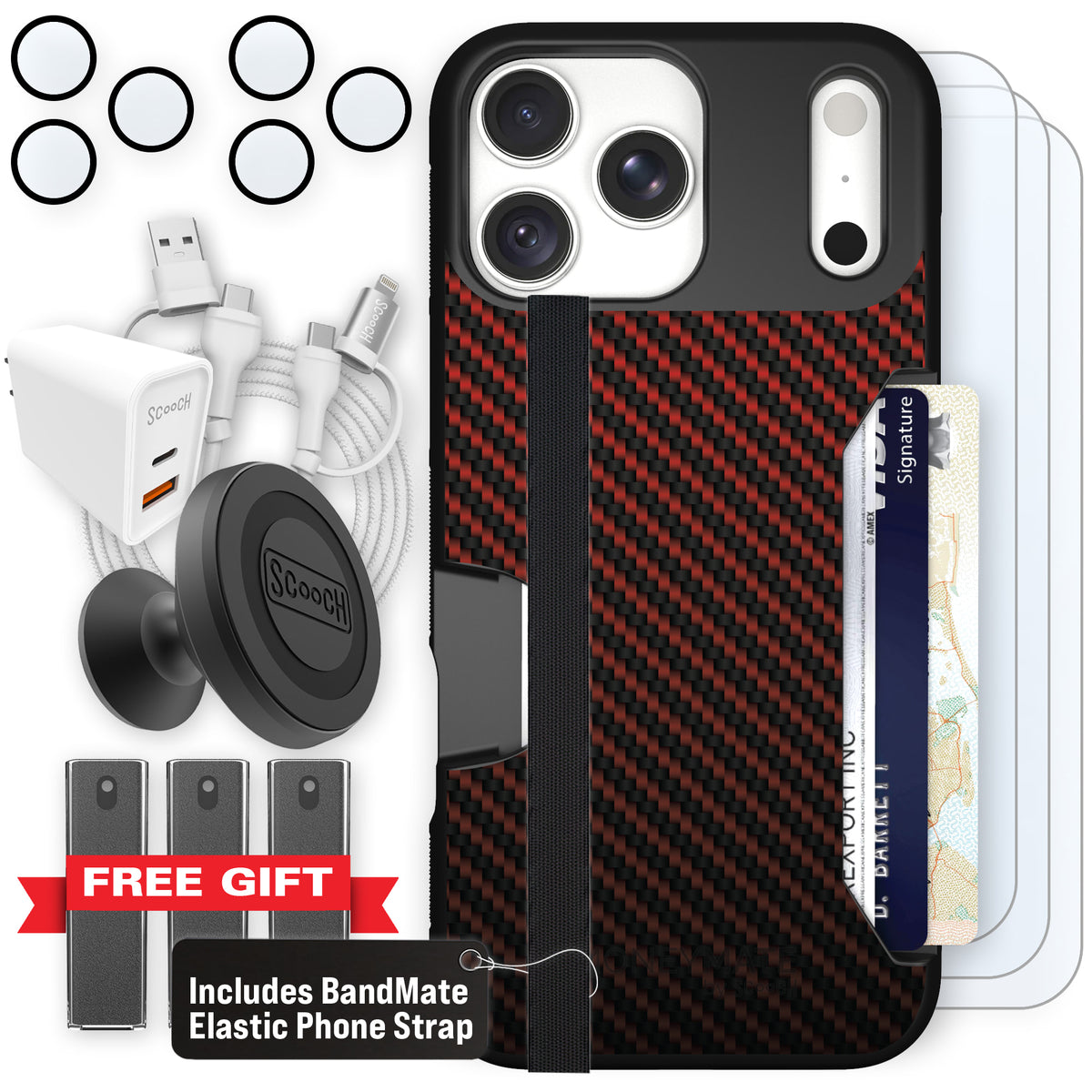 Moneymate Red Carbon Fiber for iPhone 18 Pro Max — Ultimate Bundle