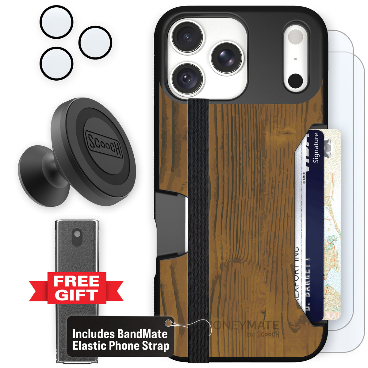 Moneymate Wood Grain for iPhone 18 Pro Max — Defender Bundle