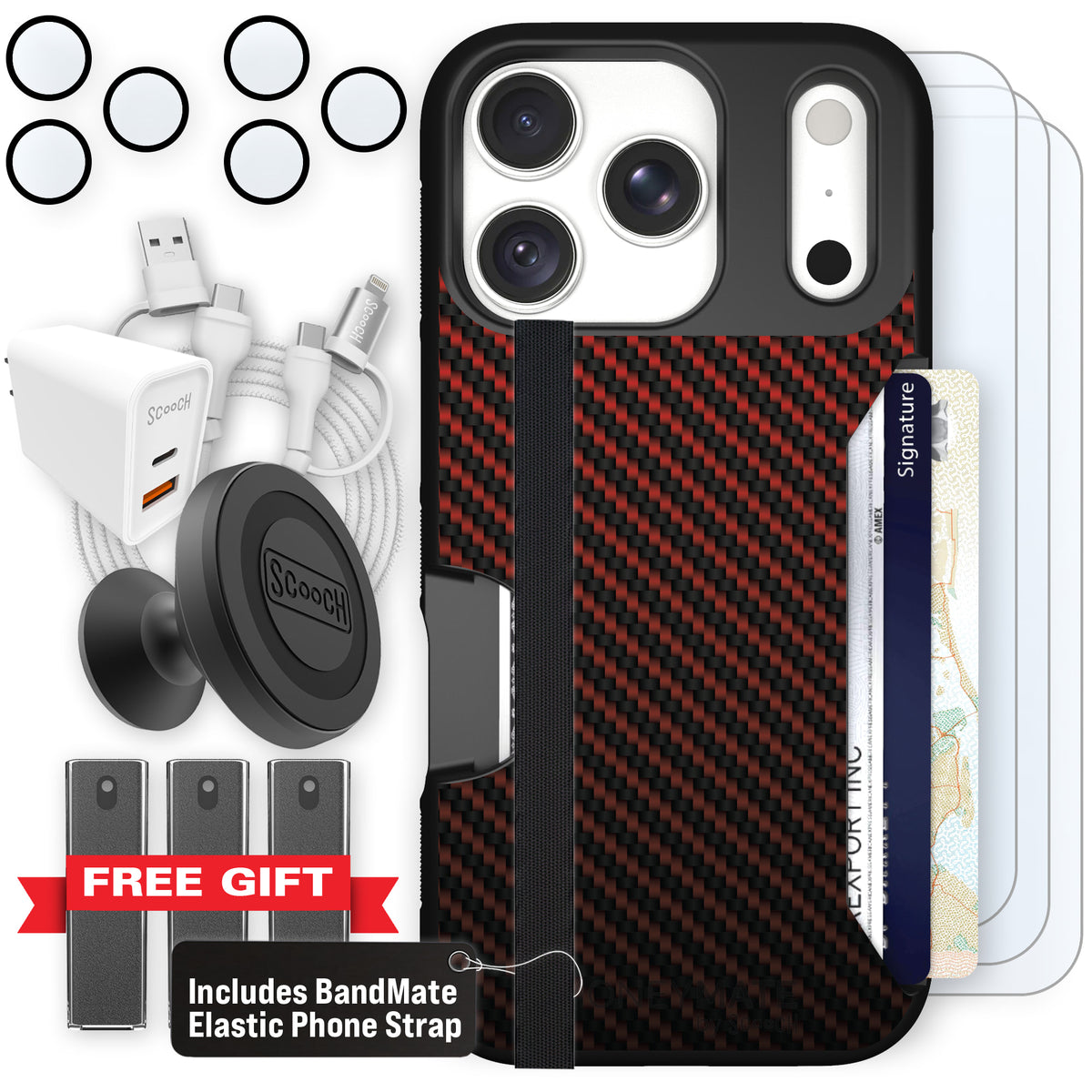 Moneymate Red Carbon Fiber for iPhone 18 Pro — Ultimate Bundle