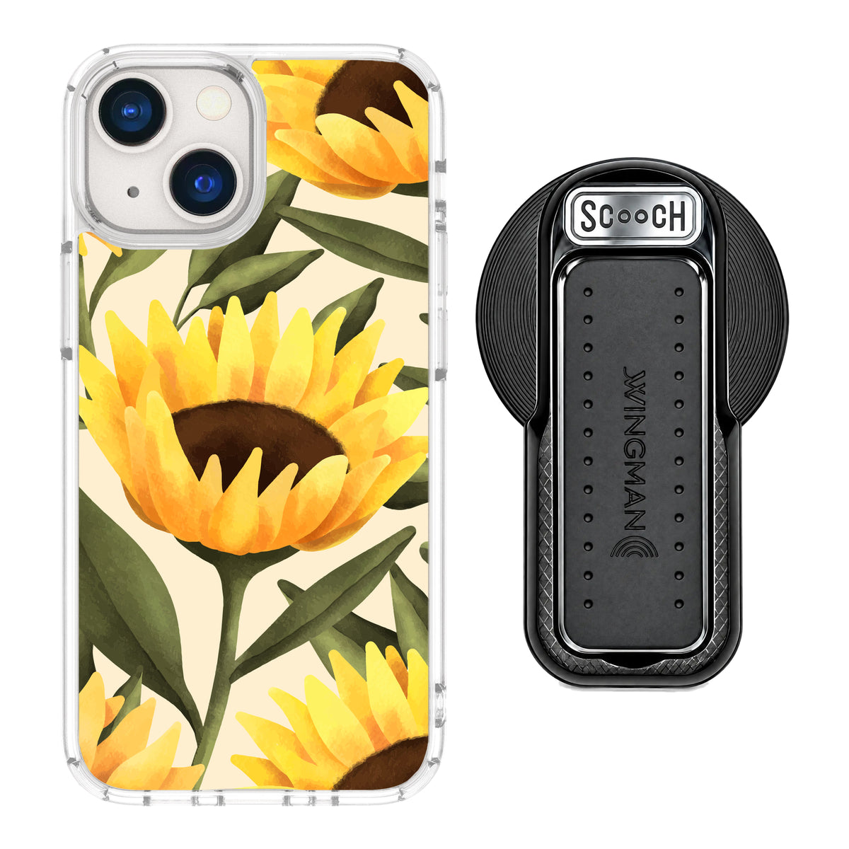 MagCase Blooming Sunflowers for iPhone 13 mini with Black Wingback for MagSafe