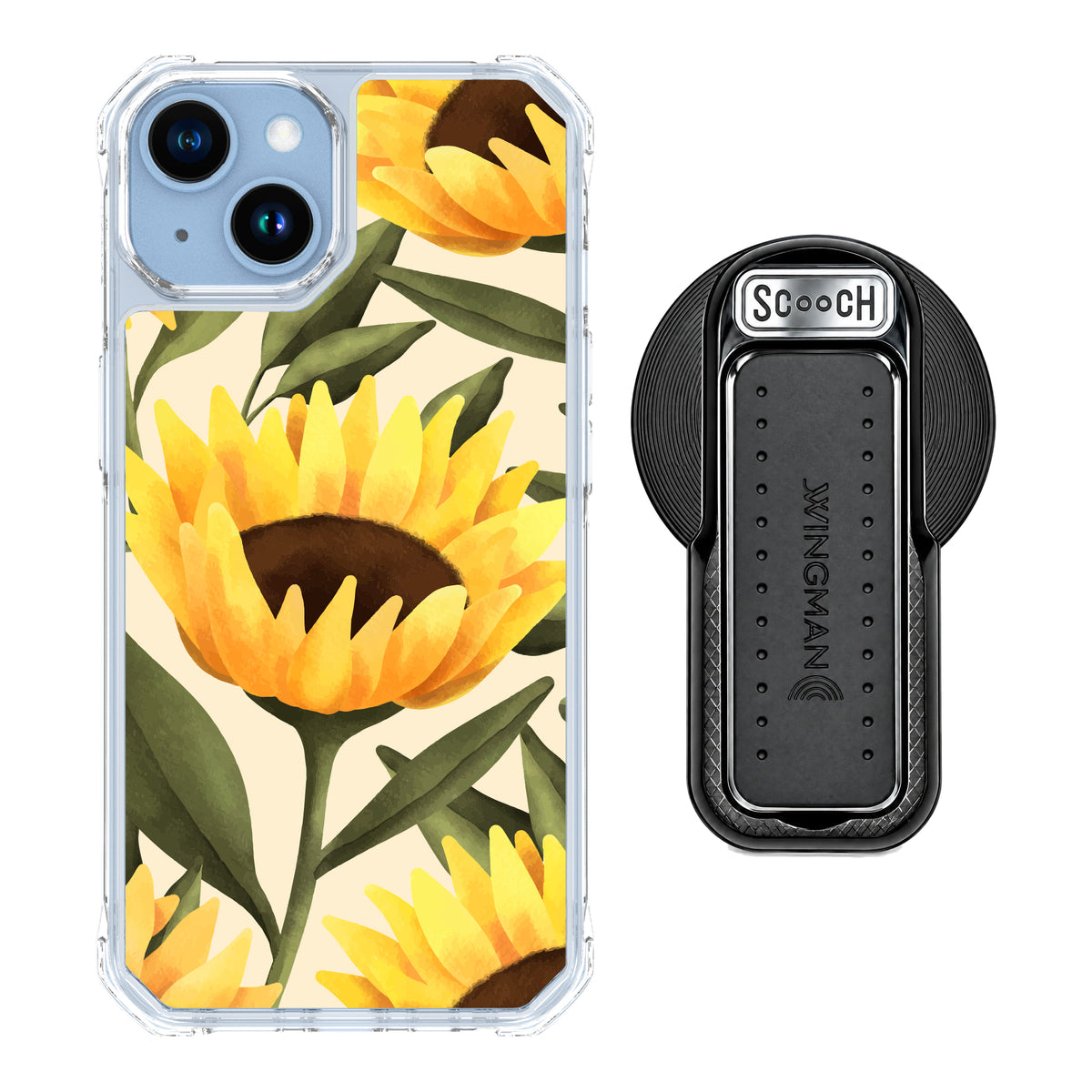 MagCase Blooming Sunflowers for iPhone 14 with Black Wingback for MagSafe