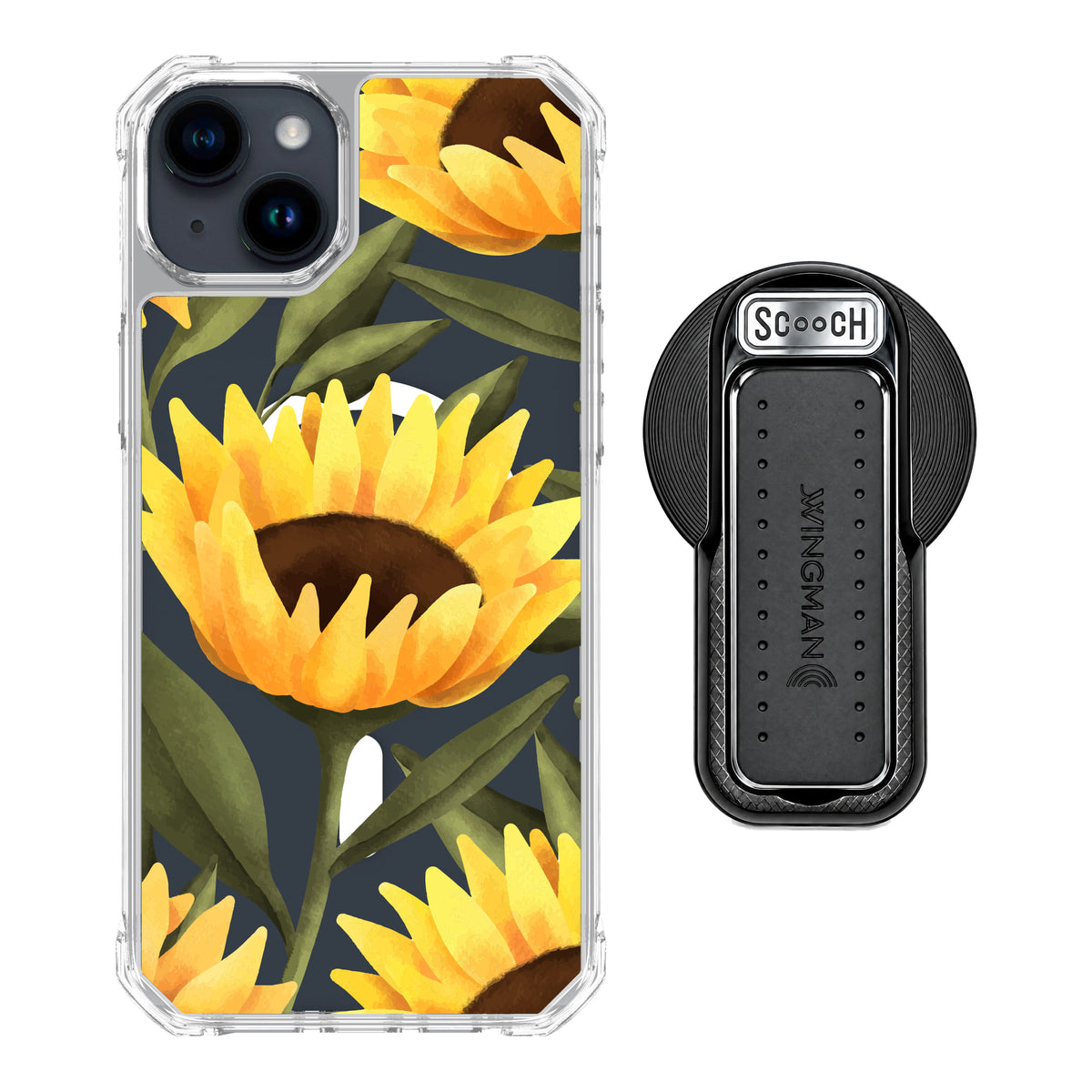 MagCase Blooming Sunflowers for iPhone 15 Plus with Black Wingback for MagSafe