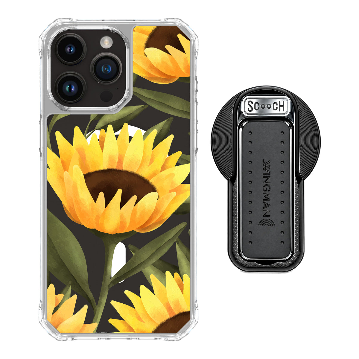 MagCase Blooming Sunflowers for iPhone 15 Pro Max with Black Wingback for MagSafe