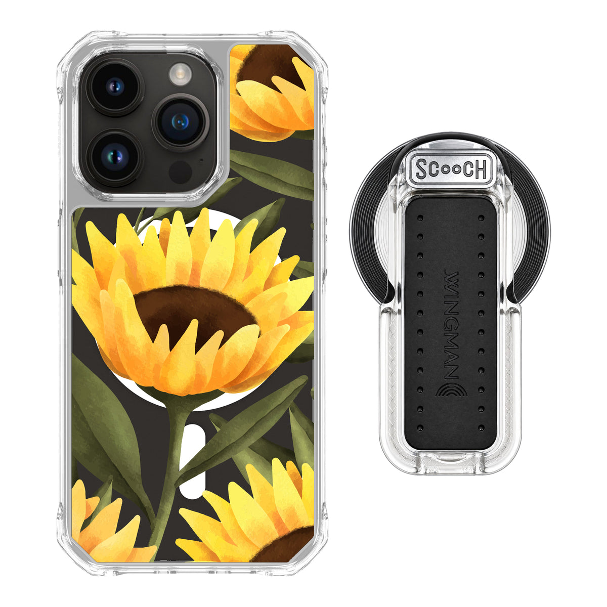 MagCase Blooming Sunflowers for iPhone 15 Pro with Clear Wingback for MagSafe