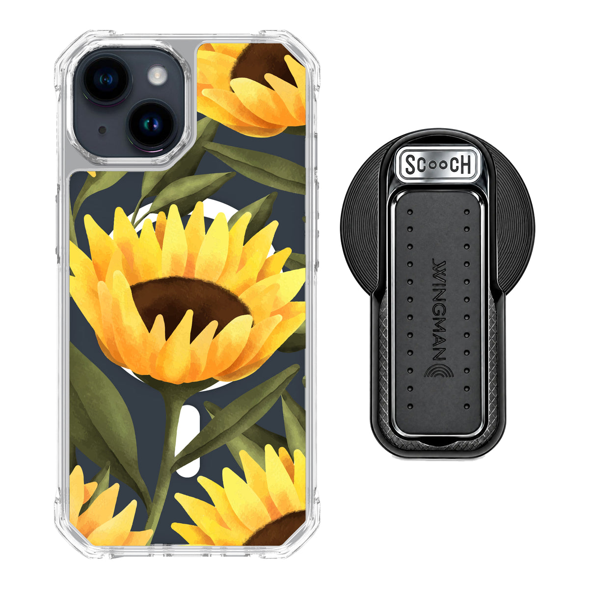 MagCase Blooming Sunflowers for iPhone 15 with Black Wingback for MagSafe