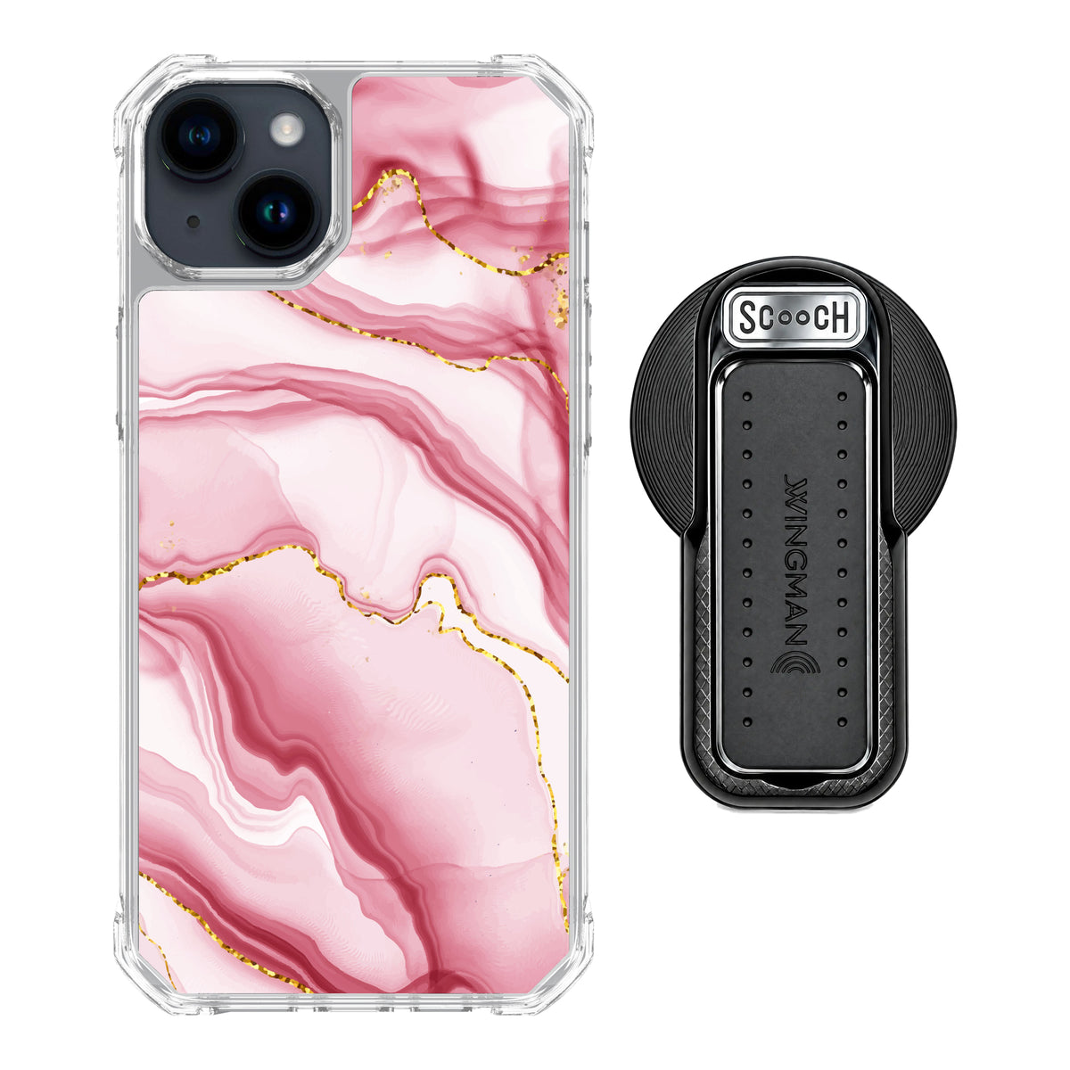 MagCase Blush Marble for iPhone 15 Plus with Black Wingback for MagSafe