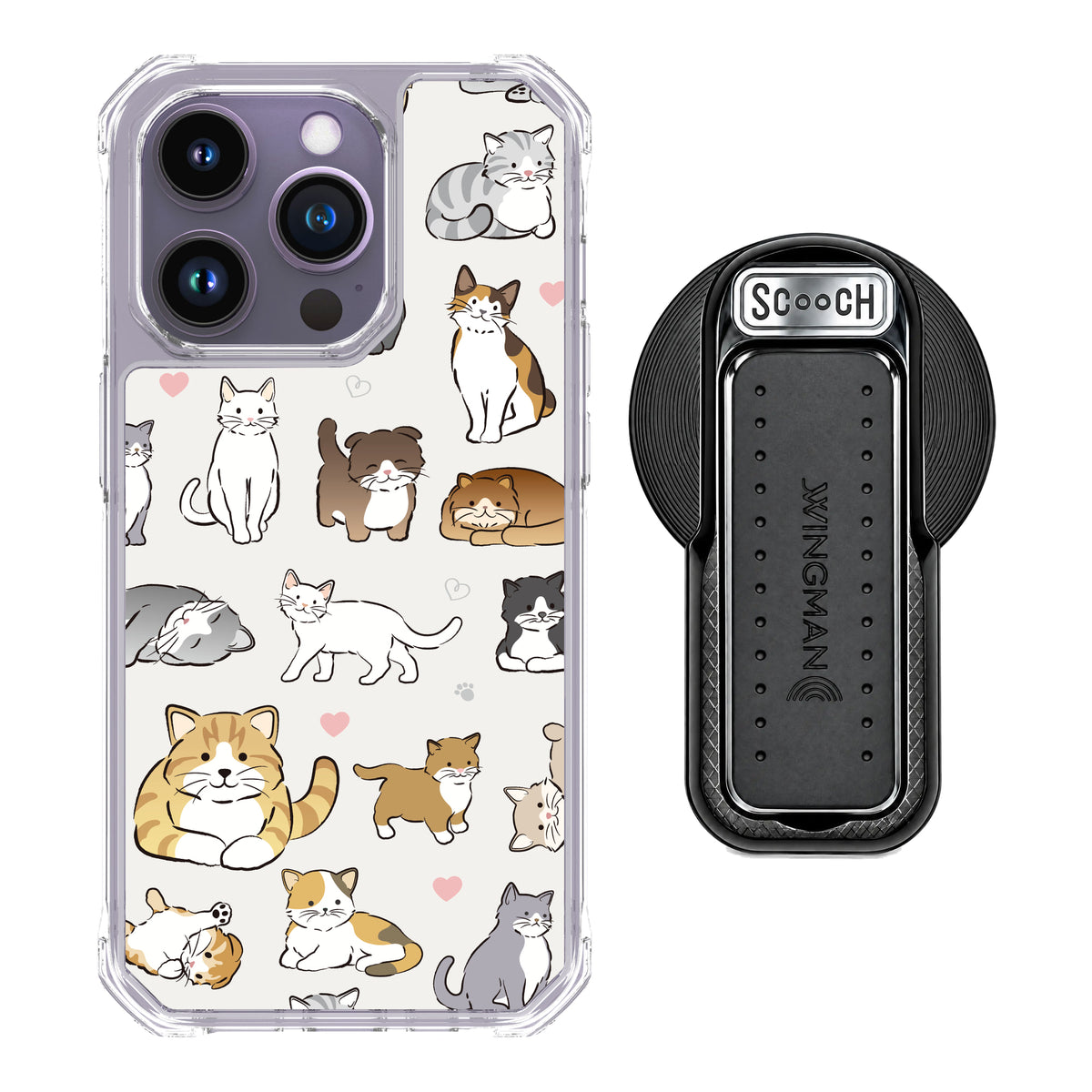 MagCase Cat Party for iPhone 14 Pro with Black Wingback for MagSafe