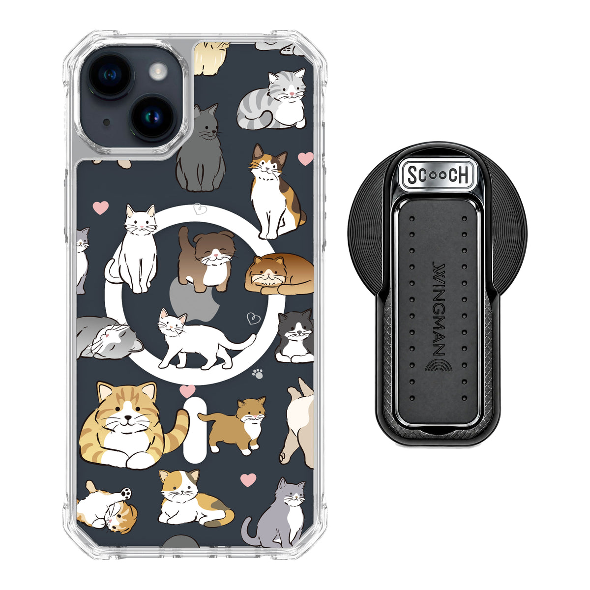 MagCase Cat Party for iPhone 15 Plus with Black Wingback for MagSafe