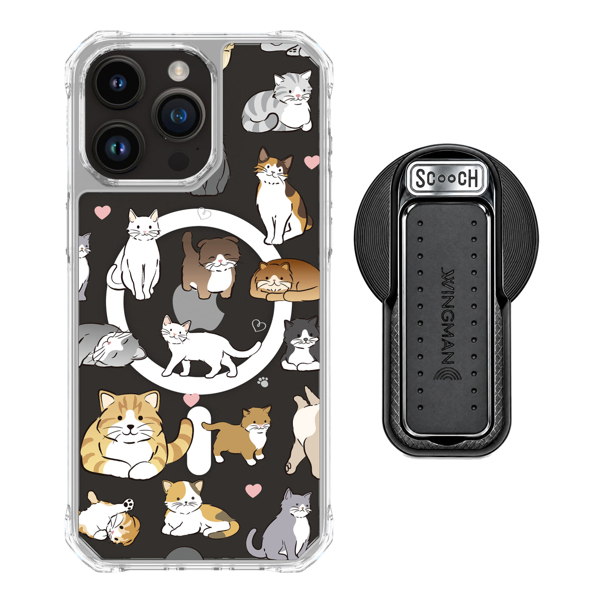 MagCase Cat Party for iPhone 15 Pro Max with Black Wingback for MagSafe
